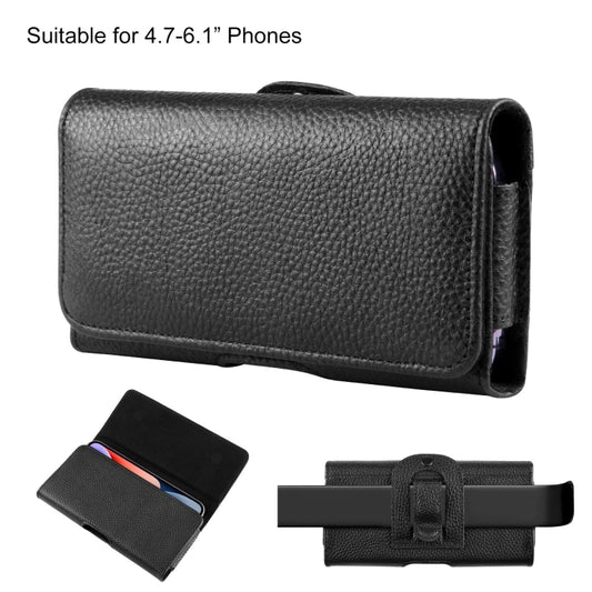 HAWEEL 4.7-6.1 inch Litchi Texture Genuine Leather Phone Belt Clip Horizontal Carrying Pouch (Black) -  by HAWEEL | Online Shopping UK | buy2fix