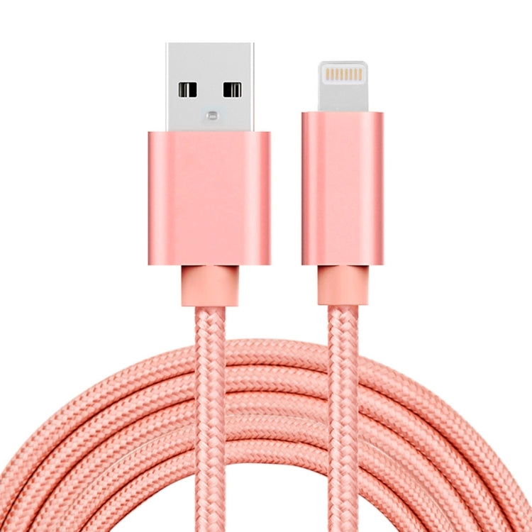 3A Woven Style Metal Head 8 Pin to USB Charge Data Cable, Cable Length: 2m(Rose Gold) - Normal Style Cable by buy2fix | Online Shopping UK | buy2fix