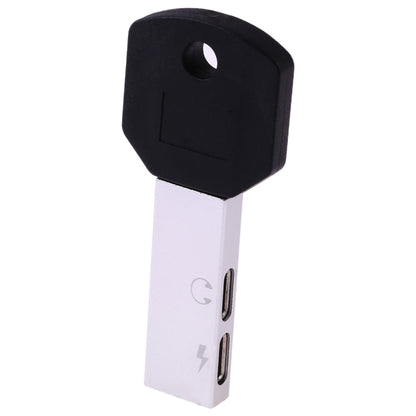 RC16 Dual 8 Pin Female to 8 Pin Male Key Shape Mini Portable Audio & Charge Adapter(White) - Converter & Adapter by buy2fix | Online Shopping UK | buy2fix