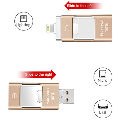 128GB USB 3.0 + 8 Pin + Mirco USB Android iPhone Computer Dual-use Metal Flash Drive (Rose Gold) - U Disk & Card Reader by buy2fix | Online Shopping UK | buy2fix