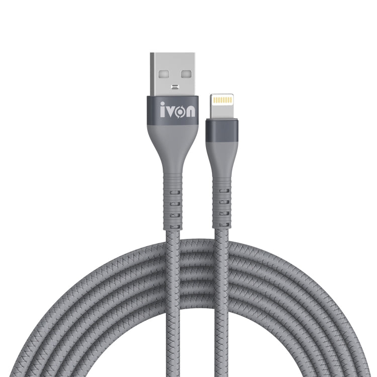 IVON CA92 2.4A Max USB to 8 Pin Rubber Fast Charging Data Cable, Length: 1.5m (Grey) - Normal Style Cable by IVON | Online Shopping UK | buy2fix