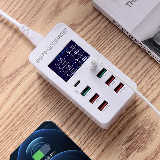 A8T 60W 8 Ports USB + QC3.0 + PD Type-C Smart Charging Station with Digital Display AC100-240V, AU Plug - Multifunction Charger by buy2fix | Online Shopping UK | buy2fix