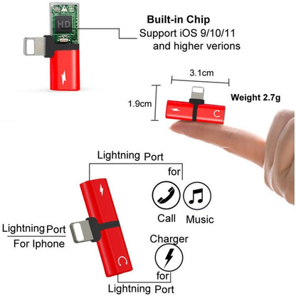 2 in 1 8 Pin 5V 1A Listen Call Audio Converter Earphone Adapter(Red) - Earphone Adapter by buy2fix | Online Shopping UK | buy2fix