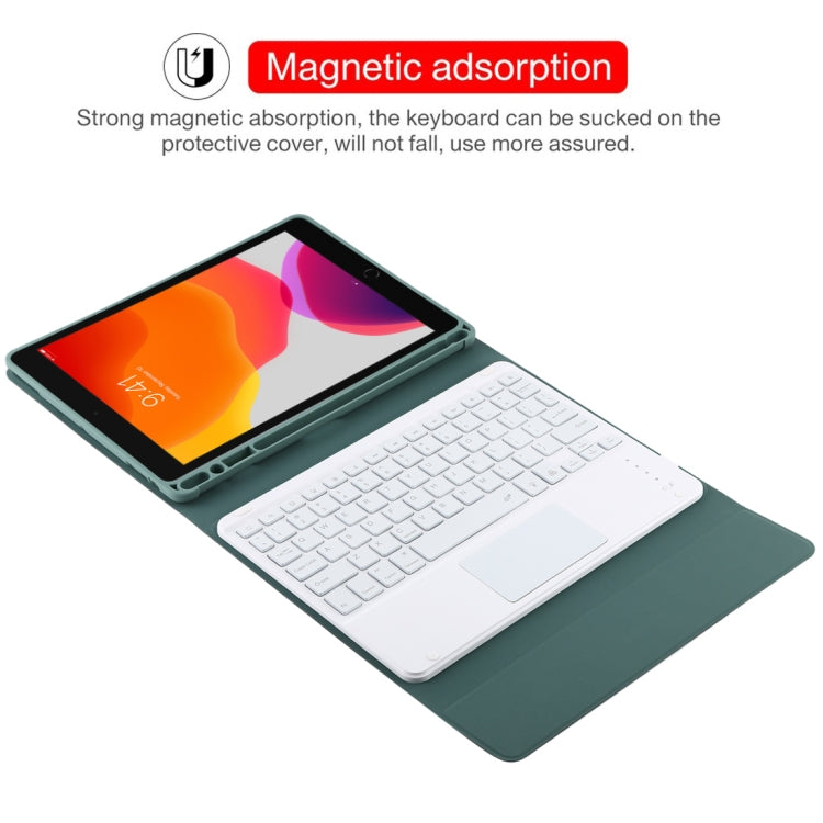 TG-102BCS Detachable Bluetooth White Keyboard + Microfiber Leather Tablet Case for iPad 10.2 inch / iPad Air (2019), with Touch Pad & Backlight & Pen Slot & Holder (Dark Green) - For iPad Air by buy2fix | Online Shopping UK | buy2fix