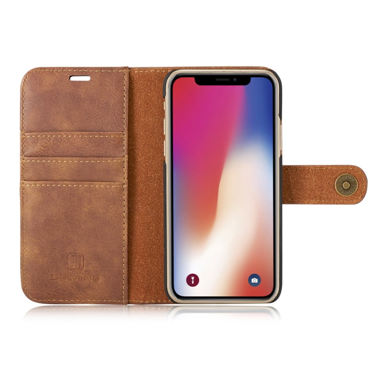 For iPhone X / XS DG.MING  Crazy Horse Texture Horizontal Flip Detachable Magnetic Protective Case with Holder & Card Slots & Wallet(Brown) - More iPhone Cases by DG.MING | Online Shopping UK | buy2fix