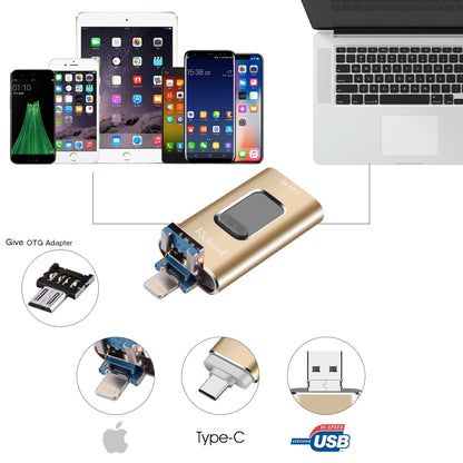 Richwell 3 in 1 16G Type-C + 8 Pin + USB 3.0 Metal Push-pull Flash Disk with OTG Function(Gold) - U Disk & Card Reader by Richwell | Online Shopping UK | buy2fix