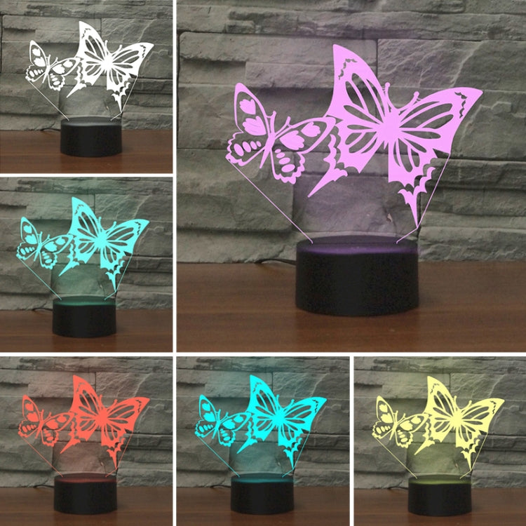 Two Butterflies Shape 3D Colorful LED Vision Light Table Lamp, USB Touch Version - Novelty Lighting by buy2fix | Online Shopping UK | buy2fix