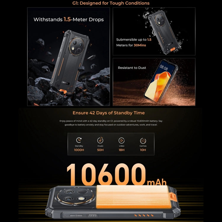 Oukitel G1 Rugged Phone, 6GB+256GB, Fingerprint Identification, 6.52 inch Android 14 T606 Octa Core, NFC, OTG, Network: 4G (Grey) - Other by OUKITEL | Online Shopping UK | buy2fix