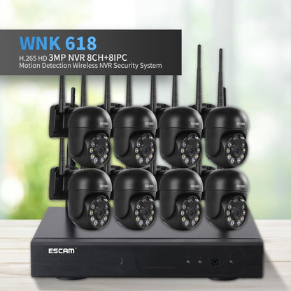 ESCAM WNK618 3.0 Million Pixels 8-channel Wireless Dome Camera HD NVR Security System, Support Motion Detection & Two-way Audio & Full-color Night Vision & TF Card, AU Plug - Dome Camera by ESCAM | Online Shopping UK | buy2fix