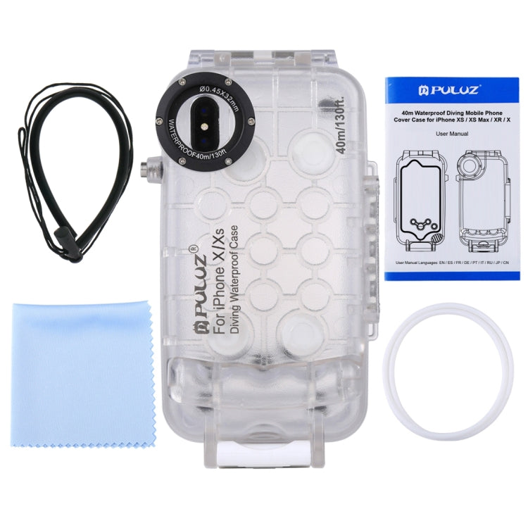 For iPhone X / XS PULUZ 40m/130ft Waterproof Diving Case, Photo Video Taking Underwater Housing Cover(Transparent) - More iPhone Cases by PULUZ | Online Shopping UK | buy2fix