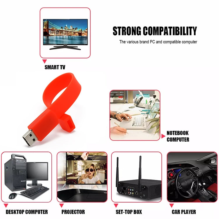 8GB Silicon Bracelets USB 2.0 Flash Disk(Red) - USB Flash Drives by buy2fix | Online Shopping UK | buy2fix