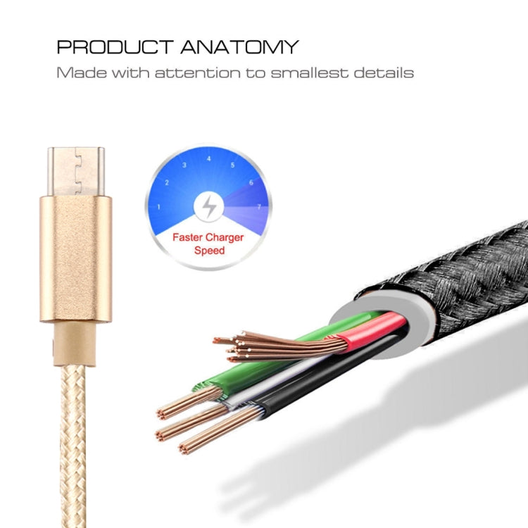 Knit Texture USB to USB-C / Type-C Data Sync Charging Cable, Cable Length: 3m, 3A Total Output, 2A Transfer Data(Gold) - USB-C & Type-C Cable by buy2fix | Online Shopping UK | buy2fix