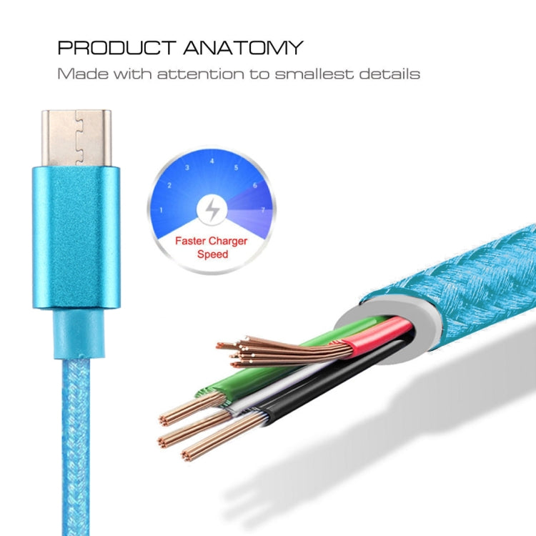 Knit Texture USB to USB-C / Type-C Data Sync Charging Cable, Cable Length: 3m, 3A Total Output, 2A Transfer Data(Blue) - USB-C & Type-C Cable by buy2fix | Online Shopping UK | buy2fix