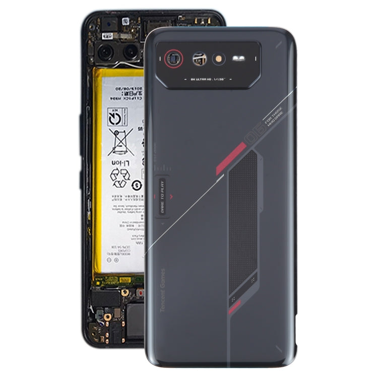 For Asus ROG Phone 6 AI2201-C AI2201-F Glass Battery Back Cover with NFC/Light Cable(Black Red) - Back Cover by buy2fix | Online Shopping UK | buy2fix