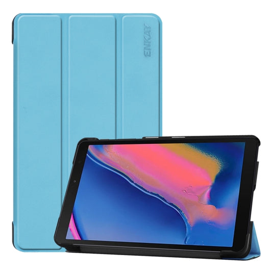 ENKAY PU Leather + Plastic Bottom Case with Three-folding Holder for Galaxy Tab A 8 (2019) P200 / P205(Light Blue) - Tab A 8.0 & S Pen (2019) P200/P205 by ENKAY | Online Shopping UK | buy2fix