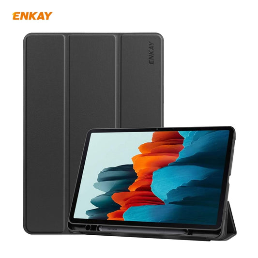 ENKAY ENK-8011 PU Leather + TPU Smart Case with Pen Slot for Samsung Galaxy Tab S8 / Galaxy Tab S7 11.0 T870 / T875(Black) - Galaxy Tab S8 Cases by ENKAY | Online Shopping UK | buy2fix