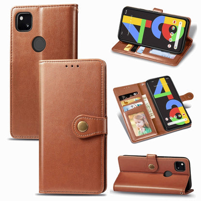 For Google Pixel 4A Retro Solid Color Leather Buckle Phone Case with Lanyard & Photo Frame & Card Slot & Wallet & Stand Function(Brown) - Google Cases by buy2fix | Online Shopping UK | buy2fix