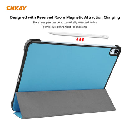 For iPad Air 11 2024 / Pro 11 2018 / Air 10.9 2022 ENKAY 3-folding Plastic Leather Smart Tablet Case(Light Blue) - iPad Air (2022) / (2020) 10.9 Cases by ENKAY | Online Shopping UK | buy2fix