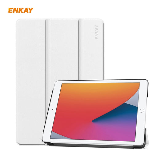 For iPad 10.2 2021 / 2020 / 2019 ENKAY ENK-8014 PU Leather + Plastic Smart Case with Three-folding Holder(White) - iPad 10.2 Cases by ENKAY | Online Shopping UK | buy2fix