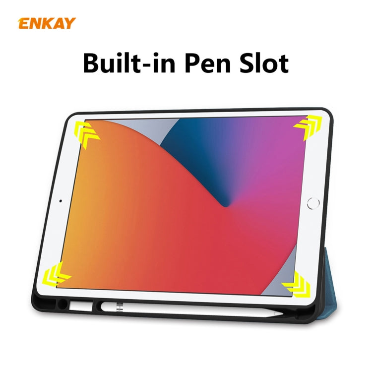 For iPad 10.2 2021 / 2020 / 2019 ENKAY ENK-8016 PU Leather + TPU Smart Case with Pen Slot(Blackish Green) - iPad 10.2 Cases by ENKAY | Online Shopping UK | buy2fix