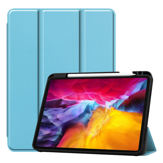 For iPad Pro 11 2022 / 2021 / 2020 ENKAY 3-Folding Shockproof TPU Cover Custer Texture PU Leather Tablet Case with Pencil Slot & Holder & Sleep / Wake-up Function(Light Blue) - iPad Pro 11 (2022/2021) Cases by ENKAY | Online Shopping UK | buy2fix