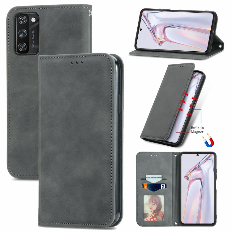 For Blackview A100 Retro Skin Feel Business Magnetic Horizontal Flip Leather Case with Holder & Card Slots & Wallet & Photo Frame(Gray) - More Brand by buy2fix | Online Shopping UK | buy2fix