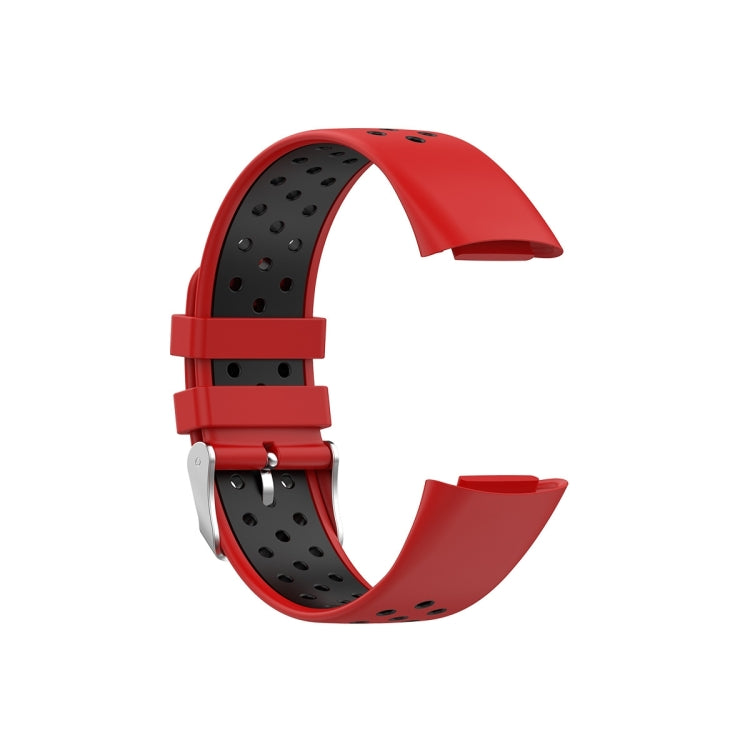 For Fitbit Charge 5 Double Color Metal Buckle Hole Silicone Watch Band(Red Black) - Watch Bands by buy2fix | Online Shopping UK | buy2fix