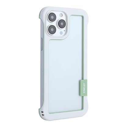 For iPhone 13 Pro Max ENKAY Frameless Hollow PC Case + Glass Film (White) - iPhone 13 Pro Max Cases by ENKAY | Online Shopping UK | buy2fix