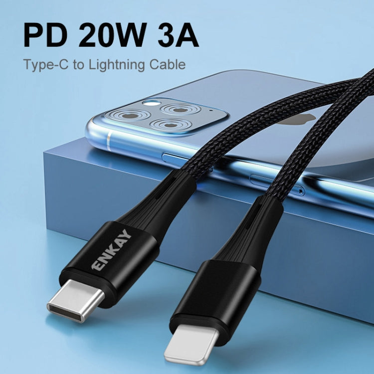 ENKAY PD 20W 3A USB-C / Type-C to 8 Pin Fast Charging Nylon Braided Data Cable, Length:2m(Black) - Normal Style Cable by ENKAY | Online Shopping UK | buy2fix