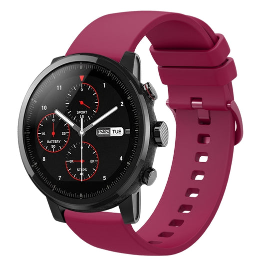 For Amazfit Stratos 22mm Solid Color Soft Silicone Watch Band(Wine Red) - Watch Bands by buy2fix | Online Shopping UK | buy2fix