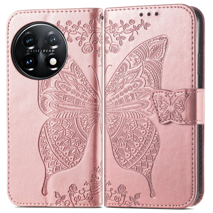 For OnePlus 11 Butterfly Love Flower Embossed Flip Leather Phone Case(Rose Gold) - OnePlus Cases by buy2fix | Online Shopping UK | buy2fix