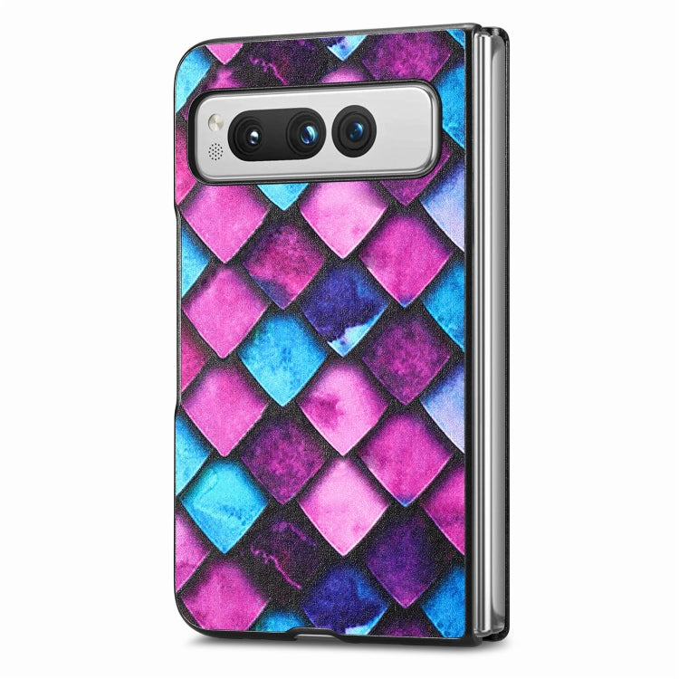 For Google Pixel Fold Colored Drawing Leather Skin Back Cover Phone Case(Purple Scales) - Google Cases by buy2fix | Online Shopping UK | buy2fix