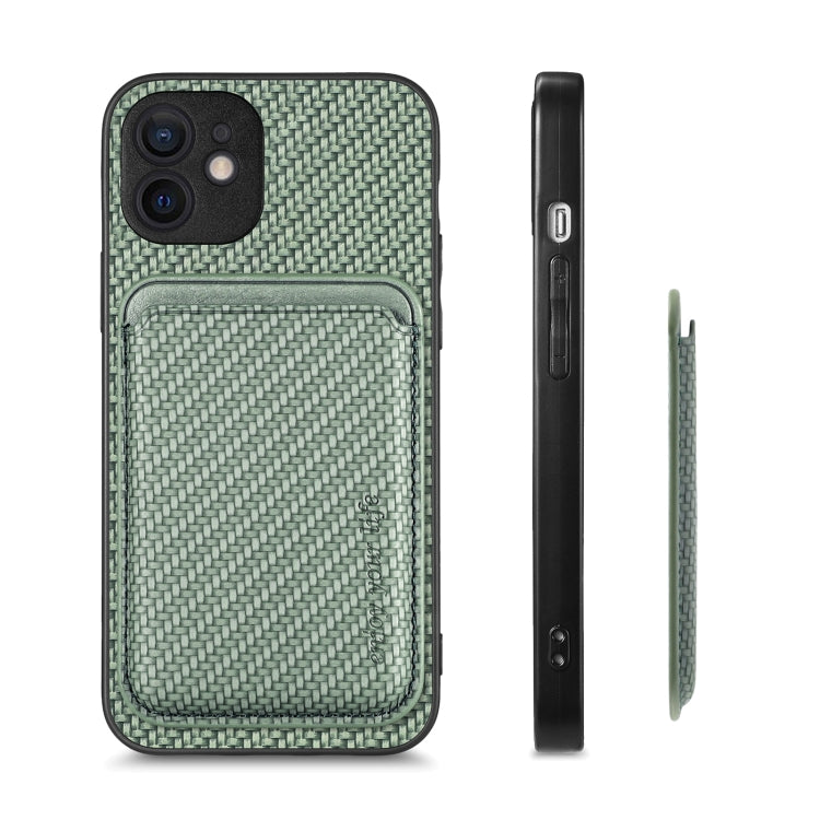 For iPhone 11 Pro Max Carbon Fiber Leather Card Magsafe Magnetic Phone Case(Green) - iPhone 11 Pro Max Cases by buy2fix | Online Shopping UK | buy2fix