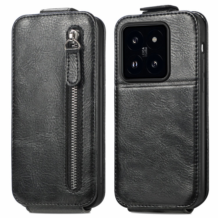 For Xiaomi 14 Pro Zipper Wallet Vertical Flip Leather Phone Case(Black) - 14 Pro Cases by buy2fix | Online Shopping UK | buy2fix