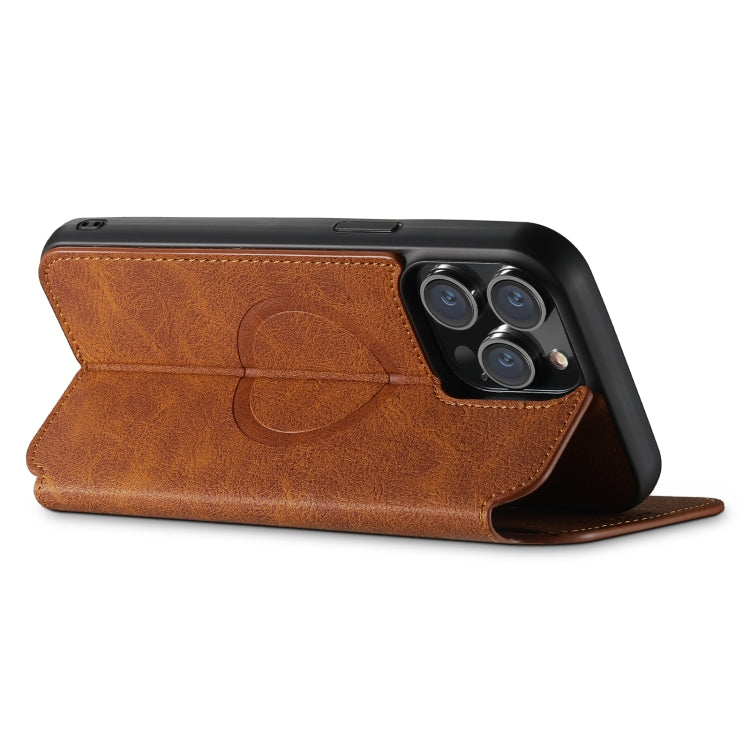 For iPhone 14 Plus Suteni J06 Retro Matte Litchi Texture Leather Magnetic Magsafe Phone Case(Khaki) - iPhone 14 Plus Cases by Suteni | Online Shopping UK | buy2fix