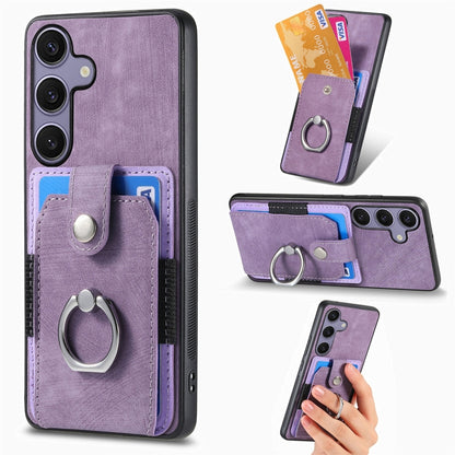 For Samsung Galaxy S25 Ultra 5G Retro Skin-feel Ring Card Wallet Phone Case(Purple) - Galaxy S25 Ultra 5G Cases by buy2fix | Online Shopping UK | buy2fix