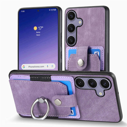 For Samsung Galaxy S25 Ultra 5G Retro Skin-feel Ring Card Wallet Phone Case(Purple) - Galaxy S25 Ultra 5G Cases by buy2fix | Online Shopping UK | buy2fix