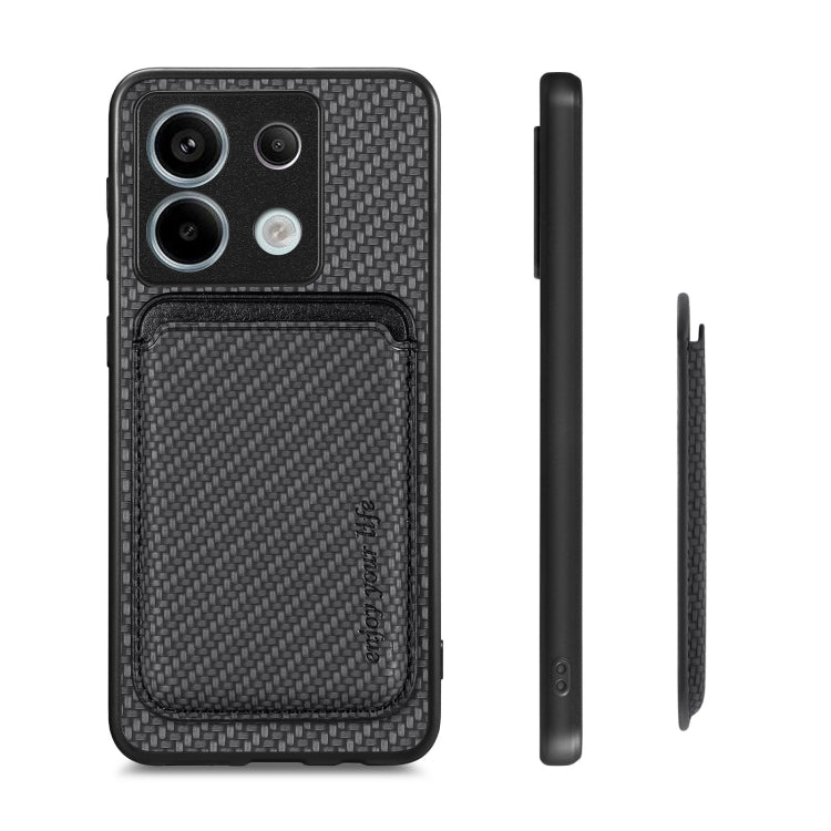 For Xiaomi Redmi Note 13 4G Carbon Fiber Leather Card Magnetic Phone Case(Black) - Note 13 Cases by buy2fix | Online Shopping UK | buy2fix