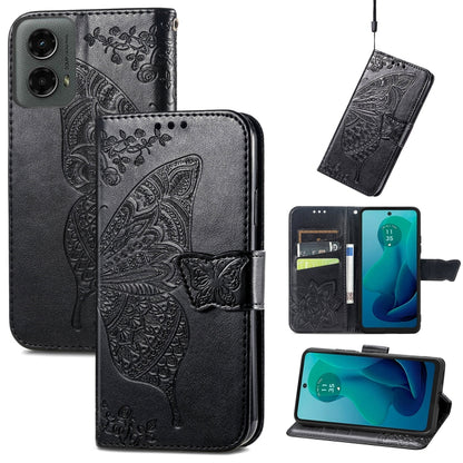 For Motorola Moto G 5G 2024 Butterfly Love Flower Embossed Leather Phone Case(Black) - Motorola Cases by buy2fix | Online Shopping UK | buy2fix