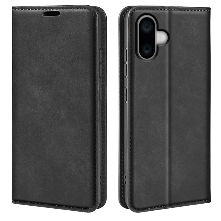 For iPhone 16 Retro-skin  Magnetic Suction Leather Phone Case(Black) - iPhone 16 Cases by buy2fix | Online Shopping UK | buy2fix