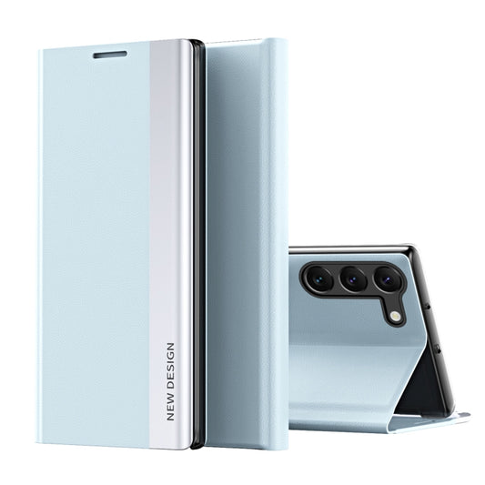 For Samsung Galaxy S24 5G Side Electroplated Adsorption Leather Phone Case(Light Blue) - Galaxy S24 5G Cases by buy2fix | Online Shopping UK | buy2fix