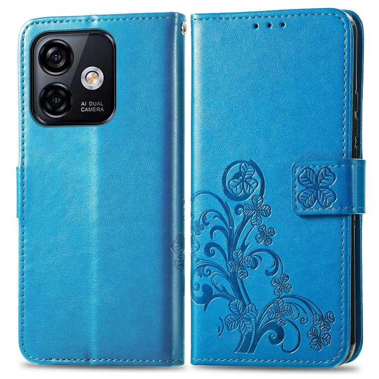 For Ulefone Note 16 Pro Four-leaf Clasp Embossed Buckle Leather Phone Case(Blue) - Ulefone Cases by buy2fix | Online Shopping UK | buy2fix