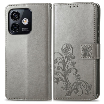 For Ulefone Note 16 Pro Four-leaf Clasp Embossed Buckle Leather Phone Case(Gray) - Ulefone Cases by buy2fix | Online Shopping UK | buy2fix