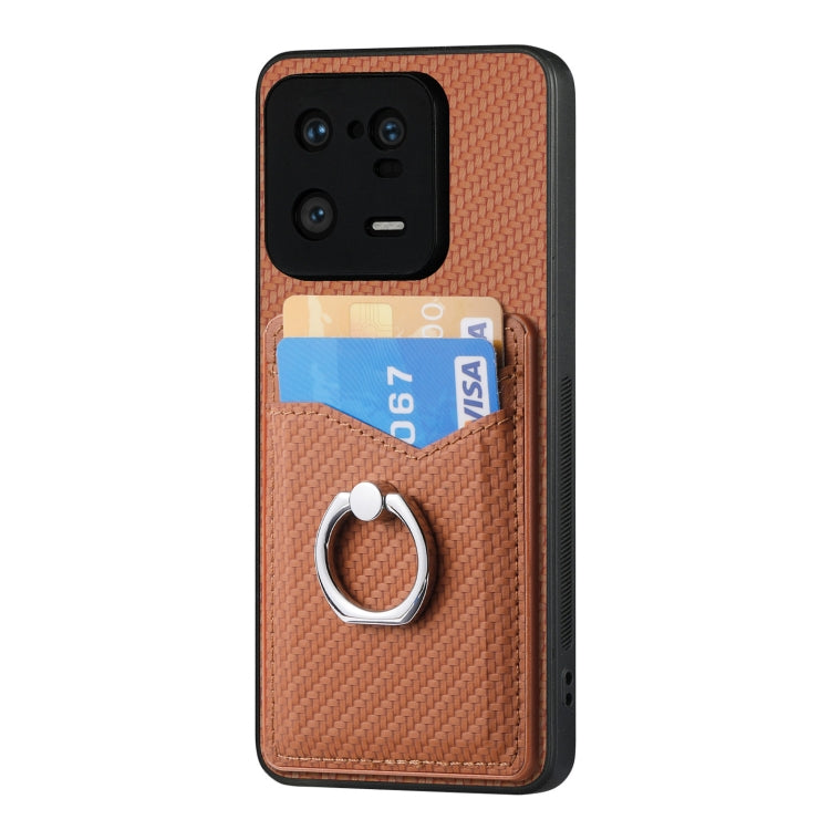 For Xiaomi 13 Pro Carbon Fiber Card Wallet Ring Holder Phone Case(Brown) - 13 Pro Cases by buy2fix | Online Shopping UK | buy2fix