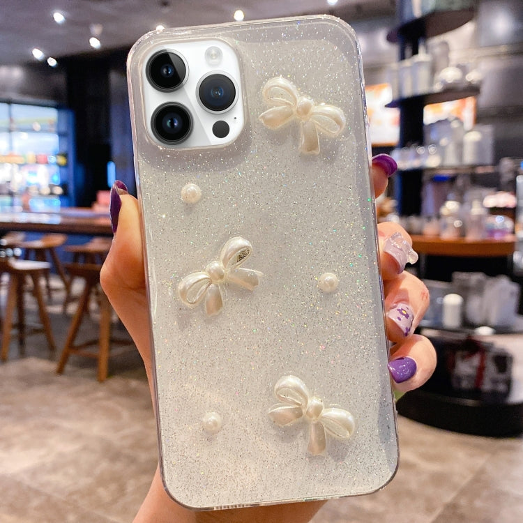 For iPhone 16 Pro Pearl Bow Glitter Epoxy TPU Phone Case(Three Knots) - iPhone 16 Pro Cases by buy2fix | Online Shopping UK | buy2fix