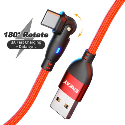 ENKAY 180 Degrees Rotating USB to Type-C 3A Fast Charging Data Cable with LED Light, Length:2m(Red) - USB-C & Type-C Cable by ENKAY | Online Shopping UK | buy2fix