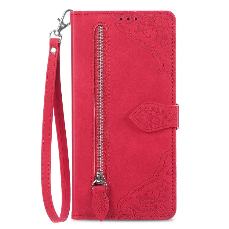 For DOOGEE X98 Pro / X98 Embossed Flower Zipper Leather Phone Case(Red) - Doogee Cases by buy2fix | Online Shopping UK | buy2fix