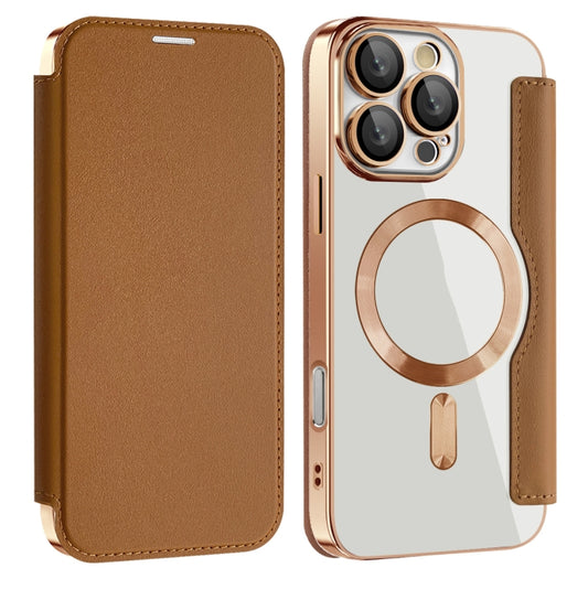 For iPhone 16 Pro Max Shield MagSafe RFID Anti-theft Leather Phone Case(Brown) - iPhone 16 Pro Max Cases by buy2fix | Online Shopping UK | buy2fix