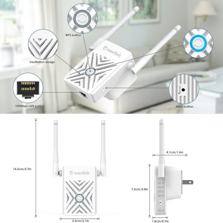 WAVLINK WN578W2 For Home Office N300 WiFi Wireless AP Repeater Signal Booster, Plug:UK Plug - Wireless Routers by WAVLINK | Online Shopping UK | buy2fix
