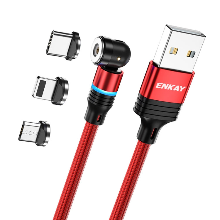 ENKAY 3 in 1 2.4A USB to Type-C / 8 Pin / Micro USB Magnetic 540 Degrees Rotating Charging Cable, Length:2m(Red) - Charging Cable & Head by ENKAY | Online Shopping UK | buy2fix